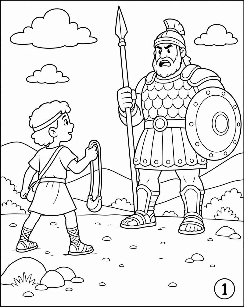 Sample coloring page of David and Goliath