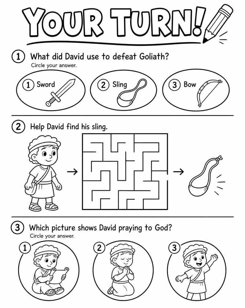 Sample activity page with a maze and questions